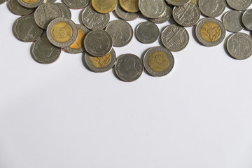 Thai Baht coins on white background