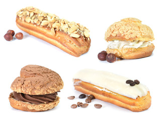 set of shu cake and eclairs isolated on white background
