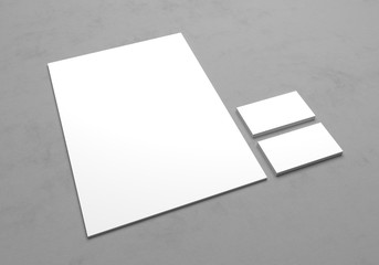 Blank 3d illustration letterhead paper with business cards.