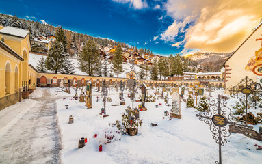 snowy mountain cemetery
