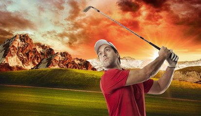 Golf Player in a red shirt