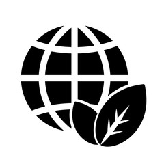 globe planet plant leaf sprout  bio eco icon simple black on whi