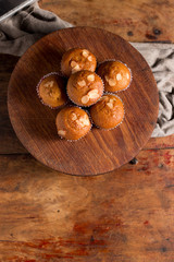 Banana Cake on vintage wooden background. Dark food photo