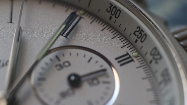 Top view of a clock mechanism working, stop watch chronometer background, vintage technology, precision device time concept, macro hd
