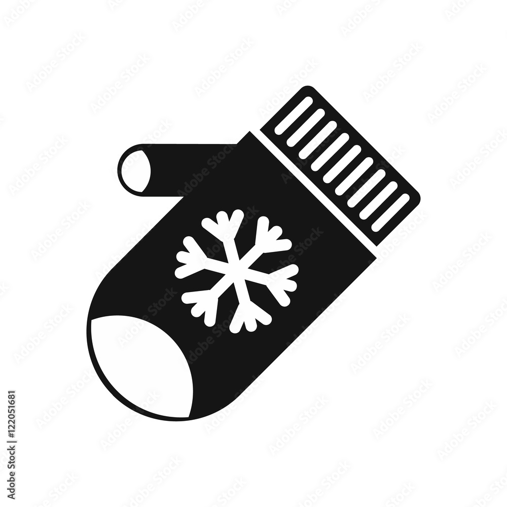 Poster mitten with snowflake icon in simple style on a white background vector illustration