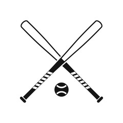 Crossed baseball bats and ball icon in simple style on a white background vector illustration