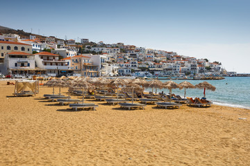 Fototapeta na wymiar Batsi village on the coast of Andros island in Greece.