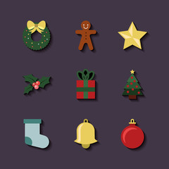 happy merry christmas set decorative icons vector illustration design