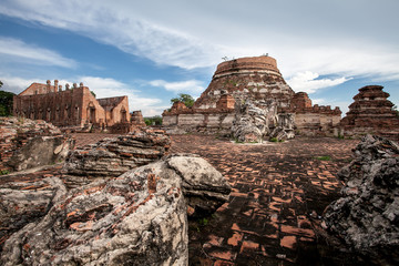 Ancient broken pagoda at Wat Kudi Dao old. The ancient temple in Ayutthaya, Thailand