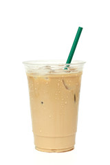 Iced coffee cafe latte in white background