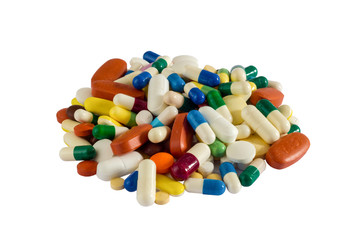 Sorted prescription drugs in white background