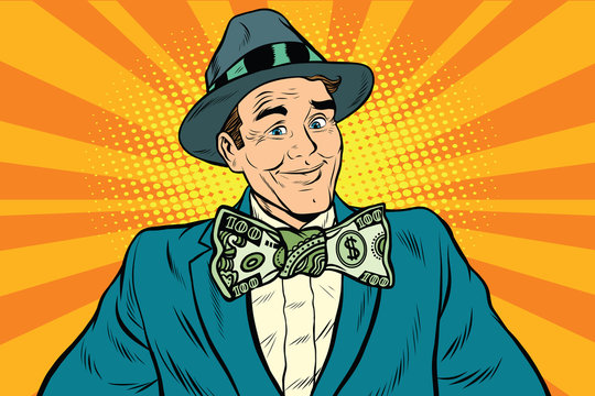 Male businessman in a bow tie dollar money