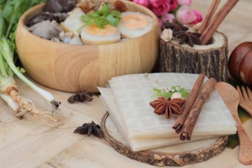 Noodle roll soup with pork ,chinese food
