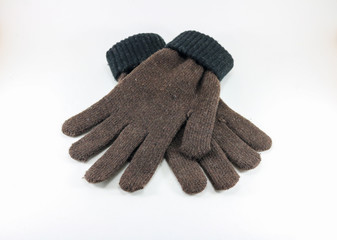 close up brown glove on white isolated.