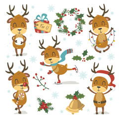 vector Christmass deer set