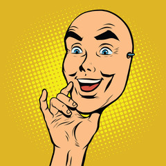 Mask happy face in hands