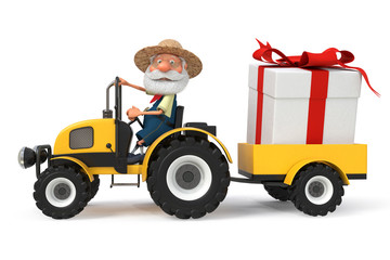 3d illustration the farmer with a tractor