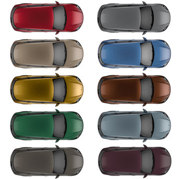 Fototapeta Set of Top view cars in different colors