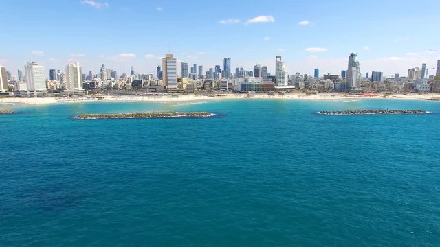 Tel Aviv skyline - Over the mediterranean sea, Aerial footage