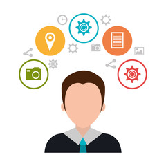 avatar man with social media icon set. colorful design. vector illustration