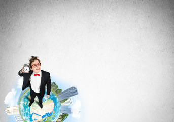 Comic businessman in red glasses