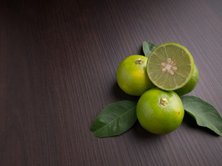 Lime on black wood table