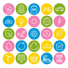 Collection of outline ecology icons. Linear eco icons for web and mobile apps