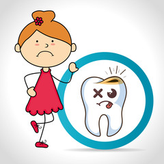 cartoon girl smiling with human tooth with happy expression face. vector illustration