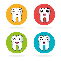 cartoon human tooth with happy and lazy expression faces. vector illustration