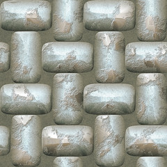 Abstract seamless 3d pattern of rounded silver nuggets. Mosaic tiled pattern of scratched silver bars