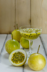 Fresh passion fruit juice in glass