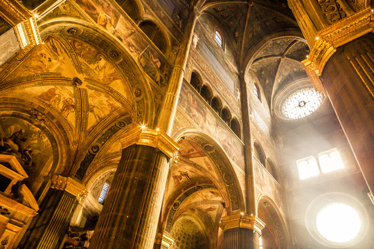 Interior Of The Cremona Cathedral Dedicated To The Assumption Of The Blessed Virgin Mary Is Richly Decorated By The 16th Century Frescoes By Bernardino Gatti