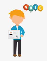 avatar man with political candidates paper ballot and colorful speech bubble. vector illustration