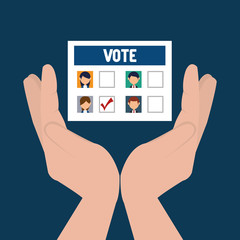 hand holding a vote paper ballot. colorful design. vector illustration