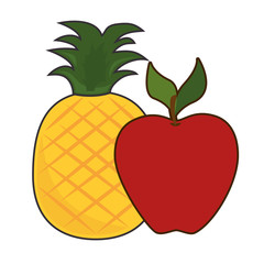 red apple and pineapple. healthy fruit food. vector illustration