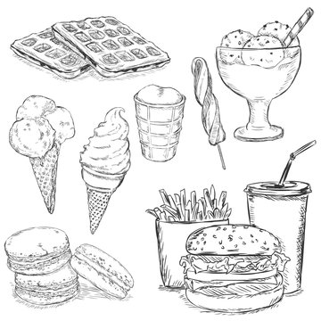 Vector Set of Sketch Snack Food