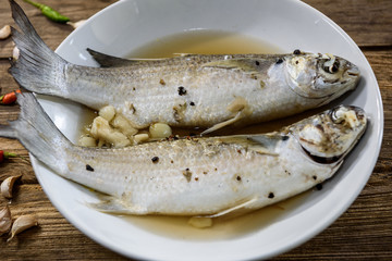 Mullet fish boiled with salt