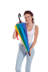 Pretty girl posing with color umbrella