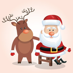 card cute santa claus sit reindeer isolated vector illustration