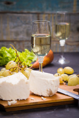 cheese with grape and wine