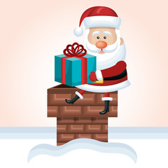 santa claus sit on chimney with gift snow isolated vector illustration