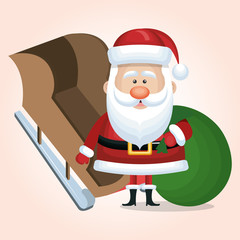 santa claus card with sleigh and bag vector illustration