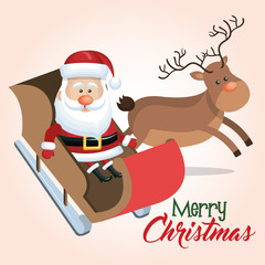 Fototapeta na wymiar merry christmas santa reindeer sleigh vector illustration