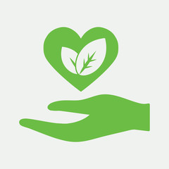 hand plant leaf home care eco bio icon simple green on white bac