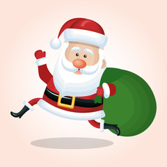 christmas santa claus jump happy with bag gift isolated vector illustration