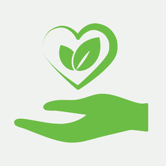 hand plant leaf home care eco bio icon simple green on white bac