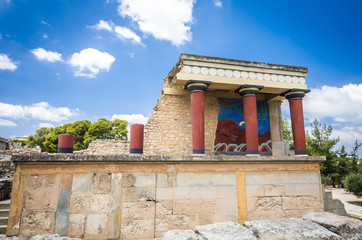 Naklejka premium Knossos palace, Crete island, Greece. Detail of ancient ruins of famous Minoan palace of Knossos.