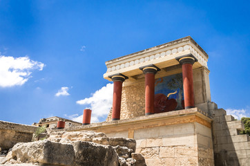 Knossos palace, Crete island, Greece. Detail of ancient ruins of famous Minoan palace of Knossos.