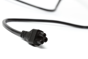 Black power cable with plug and socket isolated on white