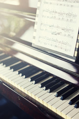Fototapeta na wymiar Piano musical tool, Close up of piano keyboard.